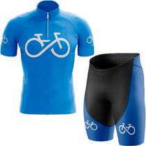 Conjunto Ciclismo Camisa Manga Curta e Bermuda Bike Forever Azul Esportiva Bike Uv Mtb