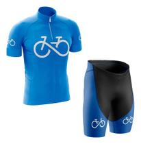 Conjunto Ciclismo Camisa Manga Curta e Bermuda Bike Forever Azul Esportiva Bike Uv Mtb