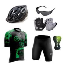Conjunto Ciclismo Camisa Proteção UV e Bermuda + Capacete Ciclismo +Luvas Ciclismo + Óculos - XFreedom
