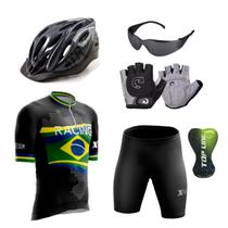 Conjunto Ciclismo Camisa Proteção UV e Bermuda + Capacete Ciclismo +Luvas Ciclismo + Óculos - XFreedom