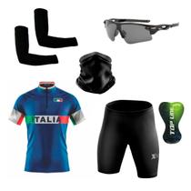 Conjunto Ciclismo Camisa Proteção Uv e Bermuda + Óculos Esportivo + Manguito + Bandana