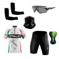 Conjunto Ciclismo Camisa Proteção Uv e Bermuda + Óculos Esportivo + Manguito + Bandana