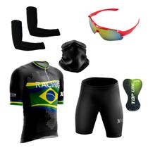 Conjunto Ciclismo Camisa Proteção Uv e Bermuda + Óculos Esportivo + Manguito + Bandana