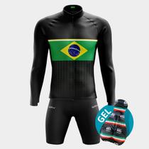 Conjunto Ciclismo de Inverno Masculino- Camisa Brasil Points e Bermuda GEL Equipe Conjunto Ciclismo de Inverno Masculino- Camisa Brasil Points e Bermuda GEL Equipe