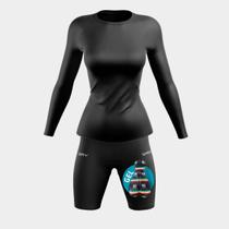 Conjunto Ciclismo Feminino Kit Camisa UV Preto + Bermuda Forro em Gel Inverno