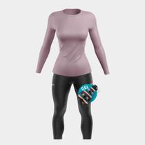 Conjunto Ciclismo Feminino Kit Camisa UV Rosa + Calça Forro em Gel Inverno