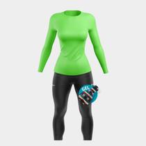 Conjunto Ciclismo Feminino Kit Camisa UV Verde Limão + Calça Forro em Gel Inverno