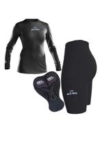 Conjunto Ciclismo Feminino Short Cós Alto e Camisa NickBike Compressão Alta Performance Forro Gel Anatômico Pedais Longos