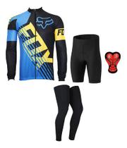 Conjunto Ciclismo Fox Camisa Manga Longa Bermuda Gel Pernito