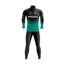 Conjunto Ciclismo Inverno Calça e Camisa Manga Longa Petronas Black