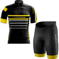 Conjunto Ciclismo Livestrong Camisa Curta Bermuda Gel Mtb Dry