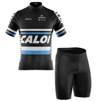 Conjunto Ciclismo Masculino Bermuda e Camisa Caloi Preto Proteção UV 50+