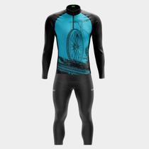 Conjunto Ciclismo Masculino - Bike Roda Azul MANGA LONGA (PRO) CALÇA GEL WAY