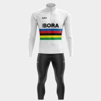 Conjunto Ciclismo Masculino - Camisa BORA BRANCA MANGA LONGA (PRO) Calça GEL WAY