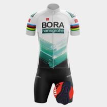Conjunto Ciclismo Masculino Camisa Premium Manga Curta e Bermuda Espuma Bolsos Laterais Camiseta Manga Curta Bolsos Traseiros Ziper Total Proteção Uv