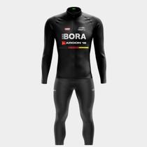 Conjunto Ciclismo Masculino Kit Camisa Bora Preta PRO + Calça de Gel Inverno Frio