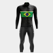 Conjunto Ciclismo Masculino Kit Camisa Brasil Points Pro + Calça de Gel Inverno Frio