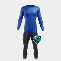Conjunto Ciclismo Masculino Kit Camisa UV Azul Bic + Calça em Gel