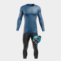 Conjunto Ciclismo Masculino Kit Camisa UV Azul Marinho + Calça Forro em Gel