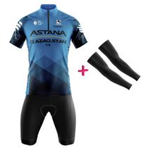 Conjunto Ciclismo Mountain Bike Astana Azul Com Bolsos UV 50+ - Befast