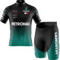 Conjunto Ciclismo Petronas Camisa Manga Curta Bermuda com Forro Gel