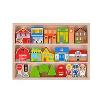 Conjunto Cidade de Madeira, da Tooky Toy - Brinquedo de Blocos cód. TK144 Conjunto Cidade de Madeira, da Tooky Toy - Brinquedo de Blocos cód. TK144