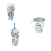 Conjunto CINDERELA Shake Copo Canudo coroa e Caneca Pintar