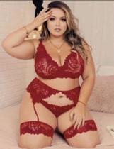 Conjunto cinta liga em renda - plus size - Deusa lingerie