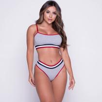Conjunto Cinza Mescla Calcinha e Top Alcinha Conjunto Básico Sem Bojo Lingerie Feminina Confortável