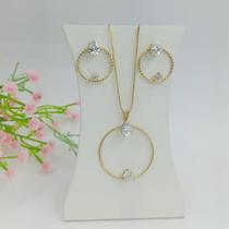 Conjunto Círculo com Cristal Folheado a Ouro REF 100124