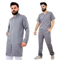 Conjunto Cirurgico Hopitalar Scrub Masculina + Jaleco Masculino Gola Padre Manga Longa