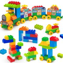 Conjunto Clássico de Blocos de Montar 90 Peças para Crianças de 3 a 6 Anos, Blocos Grandes de Trem Educativo STEM Compatível com Principais Marcas, Presente para Crianças