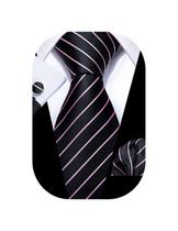 Conjunto clássico de listras de tecido Necktie Barry.Wang, preto e rosa