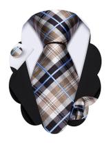 Conjunto clássico de seda xadrez Barry.Wang Necktie 150 cm de comprimento Conjunto clássico de seda xadrez Barry.Wang Necktie 150 cm de comprimento