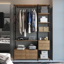 Conjunto Closet Modulado em Estilo Industrial com 2 Estantes 1,35m Clean Naturart