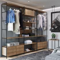 Conjunto Closet Modulado em Estilo Industrial com 3 Estantes Steel Quadra e Mesa de Cabeceira Complementos Artesano Conjunto Closet Modulado em Estilo Industrial com 3 Estantes Steel Quadra e Mesa de Cabeceira Complementos Artesano