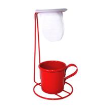 Conjunto Coador Café Mini vermelho + Filtro Pano + Caneca Esmaltada vermelha - Linha Color - Ares