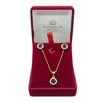 Conjunto Colar 45cm e Brinco Folheado a Ouro com Zircônia Pedra Azul Conjunto Colar 45cm e Brinco Folheado a Ouro com Zircônia Pedra Azul