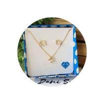 Conjunto Colar+Brinco Borboleta Cravejado Folheado a Ouro 18k - Joias Dani Sam