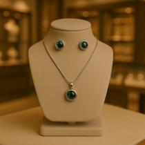 Conjunto Colar + Brinco Círculo Aço Inox 45cm Várias Cores de Pedra Zircônia