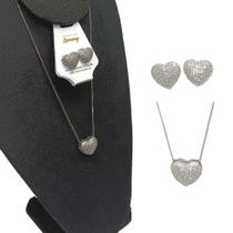 Conjunto Colar Brinco Coração Zircônia Folheado Paladio-r.02 Conjunto Colar Brinco Coração Zircônia Folheado Paladio-r.02
