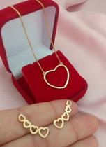 Conjunto Colar Brinco Earcuff Coração Banhado Folheado a Ouro 18k
