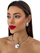 Conjunto Colar + Brinco Folheado A Prata 925 Presente Luxo Conjunto Colar + Brinco Folheado A Prata 925 Presente Luxo