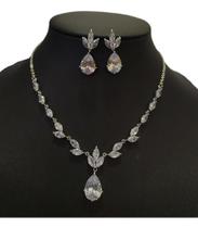 Conjunto Colar Brinco Noiva Pedra Zirconia Prata Gota Festa Conjunto Colar Brinco Noiva Pedra Zirconia Prata Gota Festa