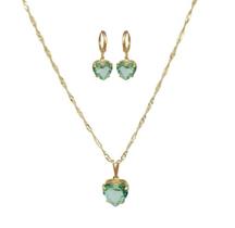 Conjunto Colar + Brinco Pedra Cristal Verde Folheado Ouro