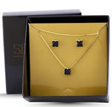 Conjunto Colar brinco pedra quadrada zircônia