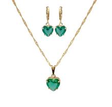 Conjunto colar + Brinco Pedra Verde Oliva Folheado Ouro 18k