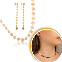 Conjunto Colar Brinco Pendurado Feminino Fio Esferas Lisas Banhado Conjunto Colar Brinco Pendurado Feminino Fio Esferas Lisas Banhado