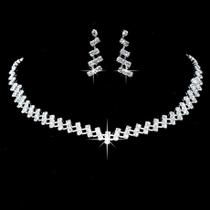 Conjunto Colar Brinco Prata Strass Festas, Noiva, Debutante Casamento Conjunto Colar Brinco Prata Strass Festas, Noiva, Debutante Casamento