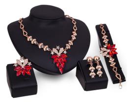 Conjunto Colar Brinco Pulseira Anel Dourado Alto Luxo Festa